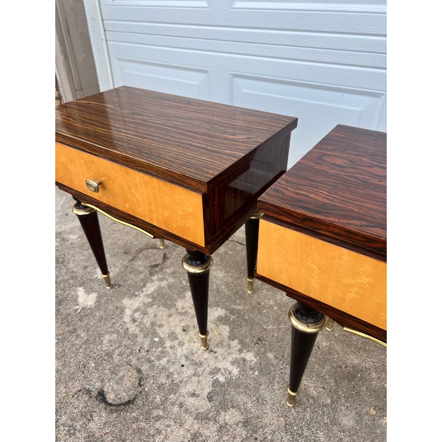 Wood Mid-Century Modern 1950's Macassar / Burl Wood Pair of Nightstands For Sale - Image 7 of 12