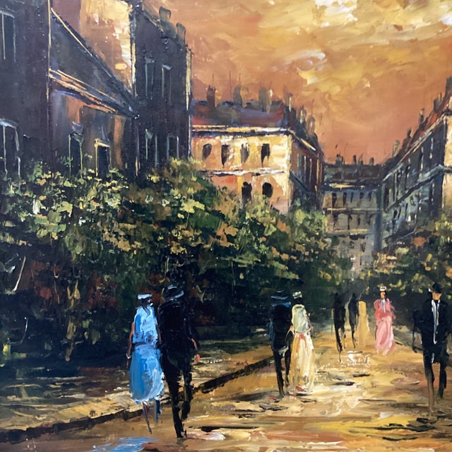 Vintage Impressionistic Painting on Canvas “Evening Paris“ Signed Framed For Sale - Image 4 of 12