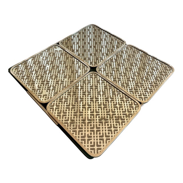 Mid-Century Modern Italian Chrome and Mirrored Glass Placemat Serving Trays by Tommaso Barbi, 1970s, Set of 4 For Sale
