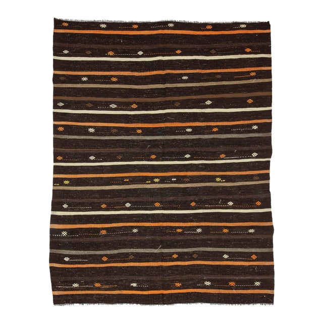Orange & Brown Goat Hair Vintage Kilim For Sale