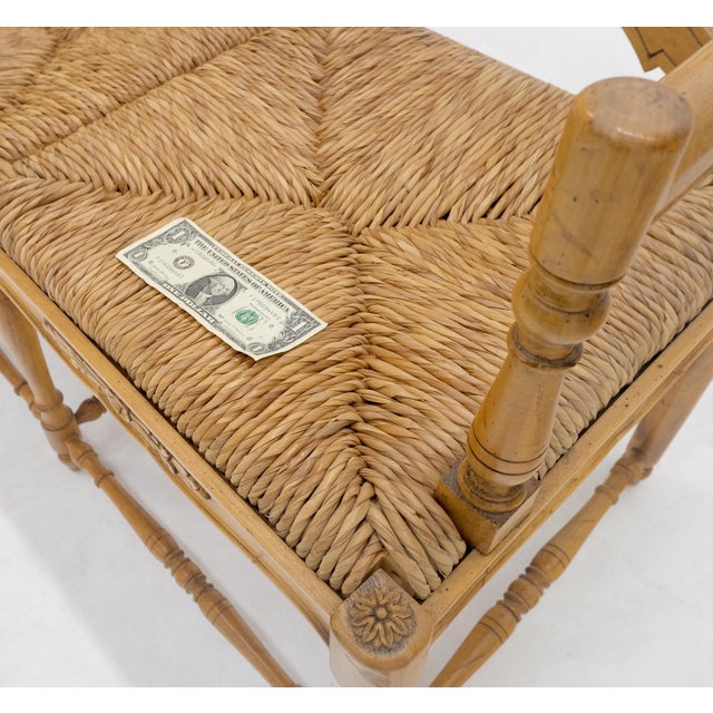 Rustic Rush Seat Ladder Back Carved Maple Country Style Loveseat Sofa Bench For Sale - Image 3 of 12