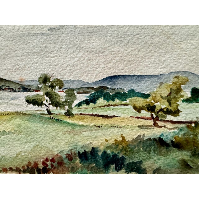 Rustic Henry Emil Salloch Original Watercolor on Paper Rural River Valley. For Sale - Image 3 of 6