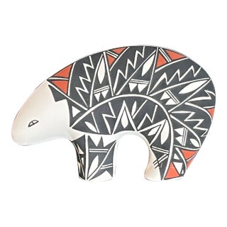 Large 12" Acoma Pueblo Pottery Bear – Signed Concho Nm – Hand-Painted Geometric For Sale