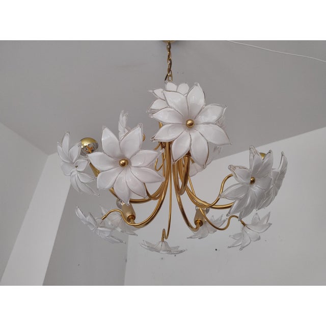 Murano Glass White Flowers Chandelier, 1970s For Sale - Image 17 of 18
