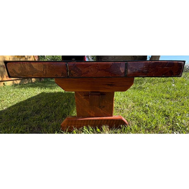 Vintage 1940s World War 2 Liberty Ship Hatch Cover Coffee Table W/ Custom Built Trestle Base For Sale - Image 4 of 8