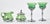 Set includes a creamer, sugar dish and two stemmed glasses. Nice vibrant green, very similar to depression ware.