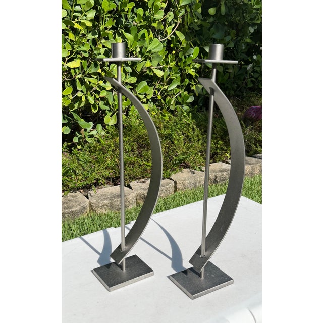 2000 - 2009 Rick Martin Signed Modernist Welded Steel Candleholders, 2003, Pair For Sale - Image 5 of 12