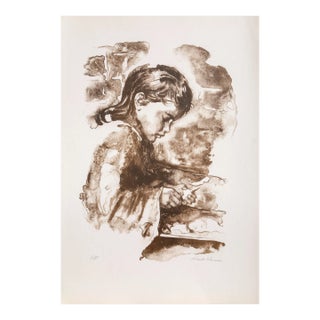 Child Studying, Sandu Liberman Lithograph, Signed and Numbered in Pencil For Sale