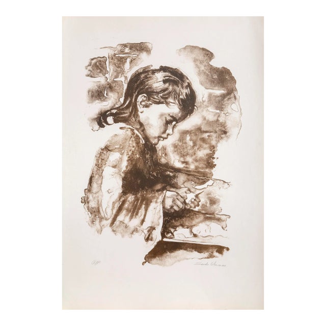 Child Studying, Sandu Liberman Lithograph, Signed and Numbered in Pencil For Sale