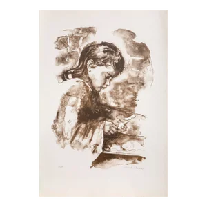 Child Studying, Sandu Liberman Lithograph, Signed and Numbered in Pencil