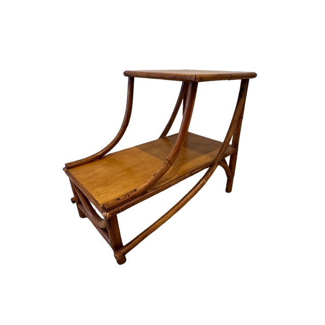 Wood Vintage Heywood-Wakefield Style Rattan & Bamboo Two-Tier Side Table, C. 1960s For Sale - Image 7 of 9
