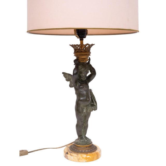 Metal Antique French Empire Bronze Cherub Table Lamp, 1890s For Sale - Image 7 of 16