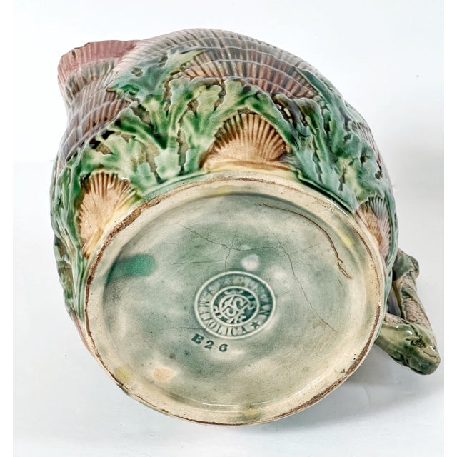 Ceramic Antique Shells & Seaweed 19th C Etruscan Majolica Pitcher 7" Tall C1890s For Sale - Image 7 of 7