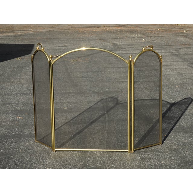Vintage French Country Neoclassical Three Panel Gold Fireplace Screen W Finials For Sale In Los Angeles - Image 6 of 17