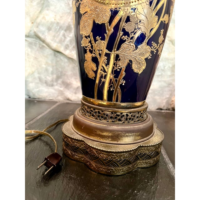 Ceramic Early 20th Century Japanese Cobalt and Gold Vase With Iris Motif (Converted to Lamp) For Sale - Image 7 of 11