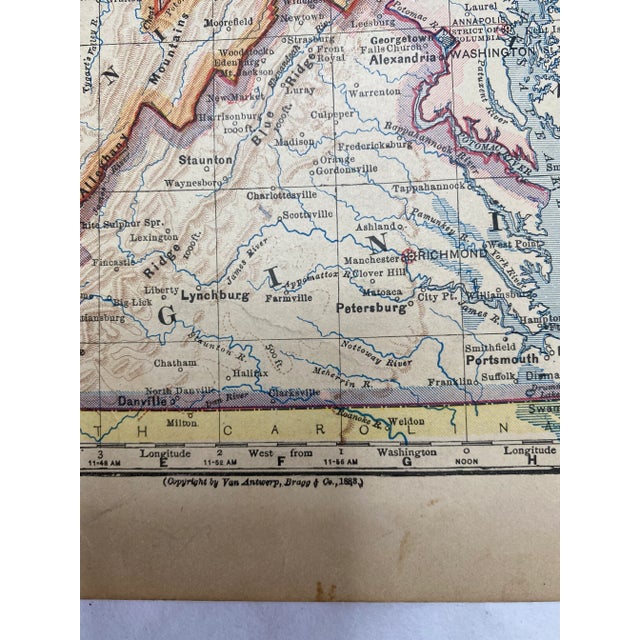 American 1883 Antique Middle Atlantic States Map For Sale - Image 3 of 6