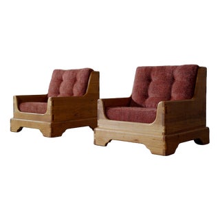 Rustic Oak Lounge Chairs, France, 1960s, Set of 2 For Sale