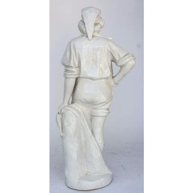 Ceramic Vintage Statue of a French Boy Holding Fish 38" High For Sale - Image 7 of 11