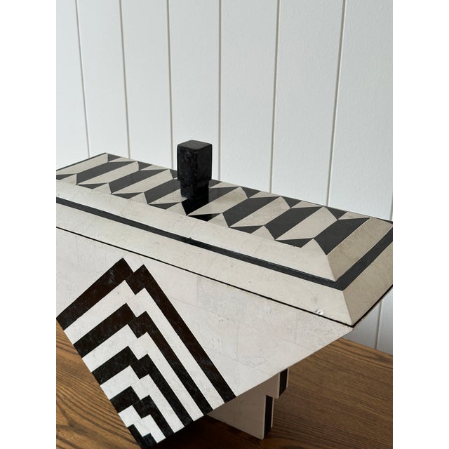 Vintage Maitland-Smith Tessellated Mactan Stone Box With Marble and Brass Inlay For Sale - Image 10 of 18