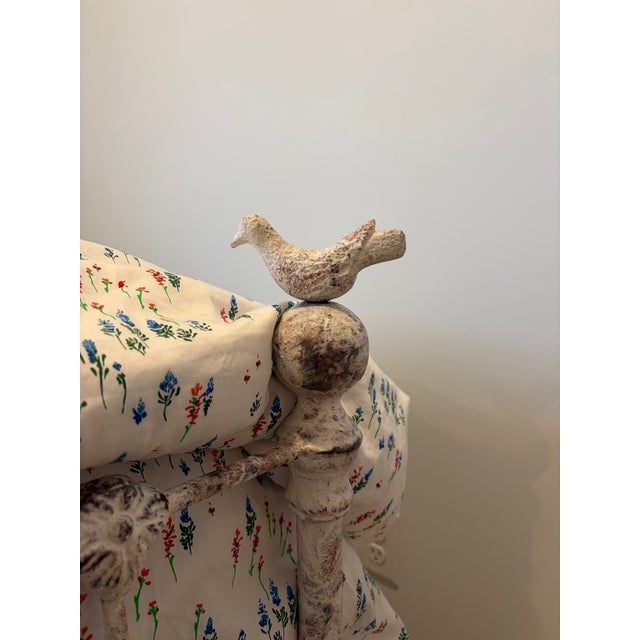 Wood Pair of 1990s Custom Distressed White Iron Twin Beds by Corsican Furniture With Bird Finials For Sale - Image 7 of 15