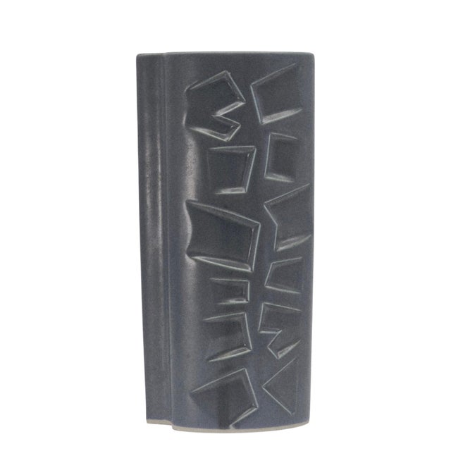 Mid-Century Modern Brutalist Ceramic Vase Geometric Relief 11.75" For Sale - Image 4 of 12