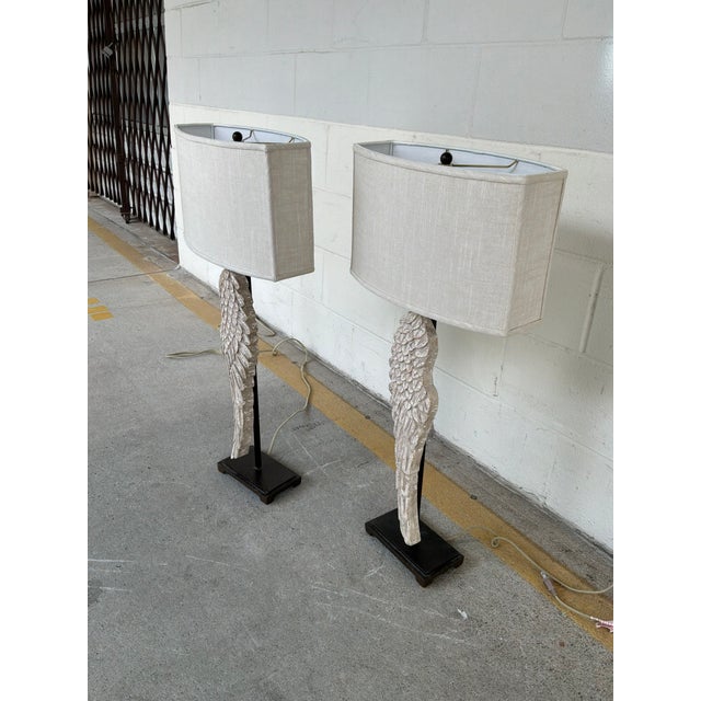 Linen Regina Andrew Carved Wing Lamps - Pair. For Sale - Image 8 of 10