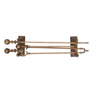 Antique Brass Fireplace Tools, 1880s, Set of 4 For Sale
