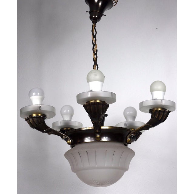 Antique French Brass and Glass 6-Light Chandelier, 1890s For Sale - Image 11 of 14
