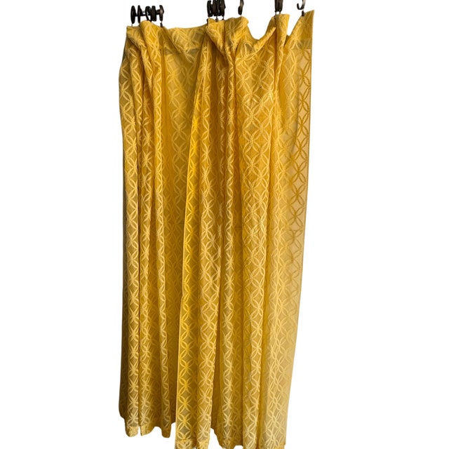 Mid-Century Modern Mid 20th Century Modern Geometric Yellow Sheer Curtains- A Pair For Sale - Image 3 of 11