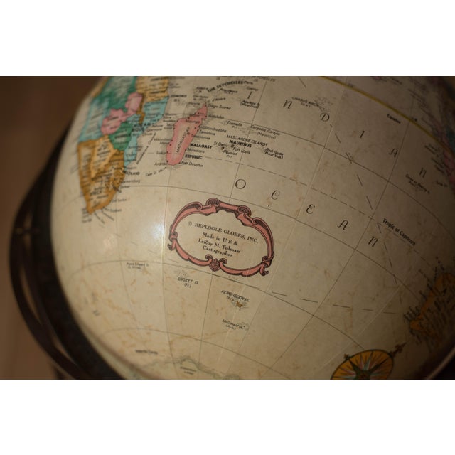 Metal Mid Century 1970s Rotating Replogle 16" World Globe With Brass Floor Stand For Sale - Image 7 of 10