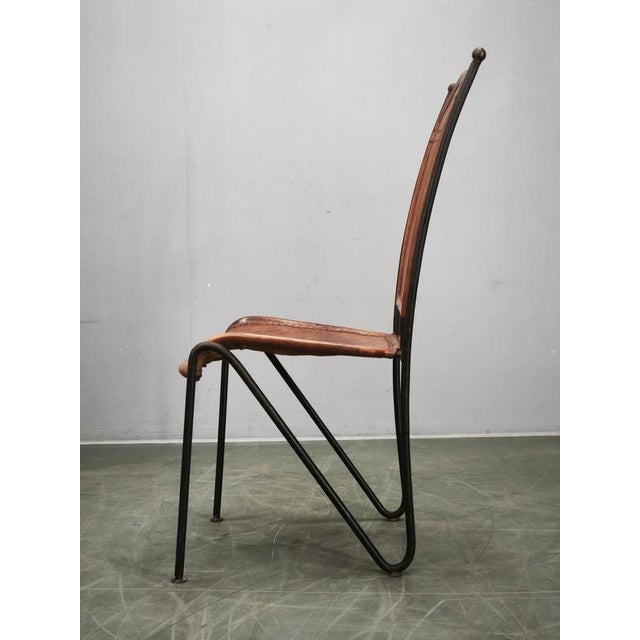 European Brutalist Wrought Iron and Cognac Leather Dining Chair, 1990s For Sale - Image 12 of 14