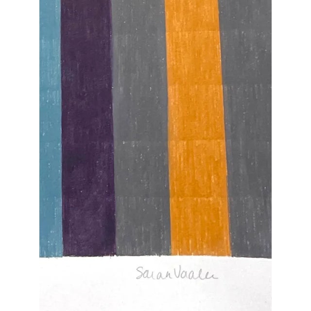 This color pencil drawing on paper features blocky stripes in saturated rows of warm and cool colors featuring shades...
