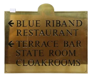 Brass Blue Riband Lounge Sign