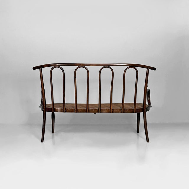 Italian Wood and Vienna Straw Bench, 1970s For Sale - Image 6 of 18