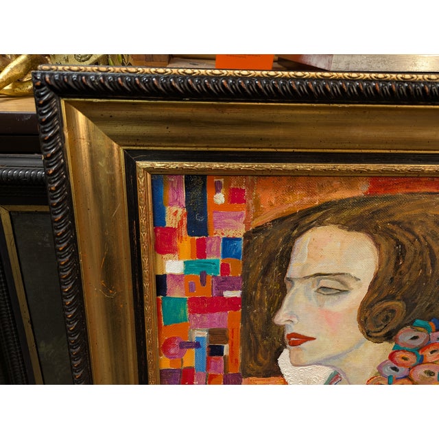 Beautiful original oil painting. Inspired by Gustav Klimt. Signed on the back "Vito" with other inscription. Solid wood...