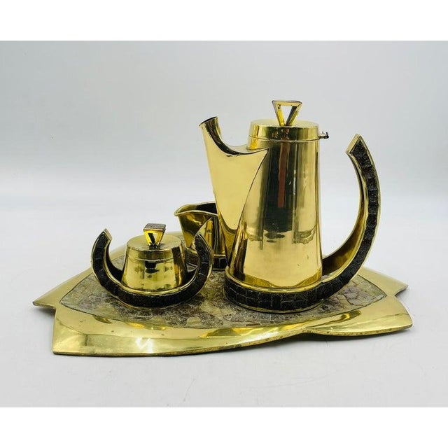 Salvador Teran 1960s Mexican Modernism Coffee Set in Solid Brass & Glass by Salvador Teran, Signed - Set of 4 For Sale - Image 4 of 18