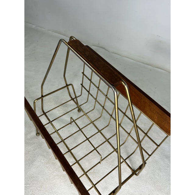 Vintage Modern Metal & Walnut Magazine Holder For Sale - Image 9 of 10