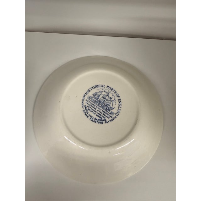 Vintage Historic Ports of England Blue Transferware Dessert Bowl For Sale - Image 4 of 5