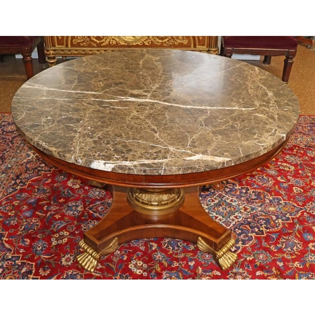 1990s Mahogany Neo Classical Regency Style Marble Top Dining Center Table For Sale In New York - Image 6 of 10
