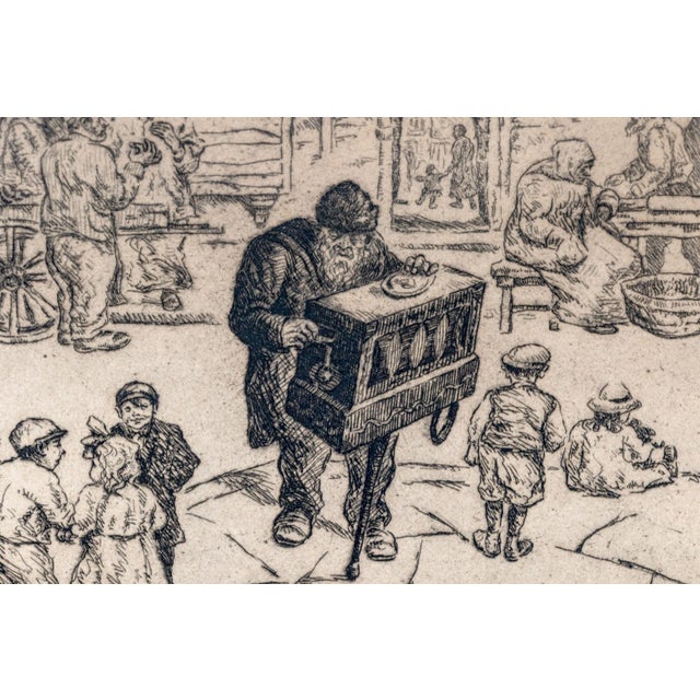 Abraham Phillips Signed Etching Organ Grinder Street Scene 1925 For Sale - Image 11 of 14
