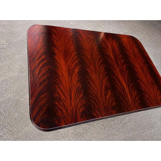 Traditional Vintage Regency Style Flame Mahogany Double Pedestal Dining Table For Sale - Image 3 of 5