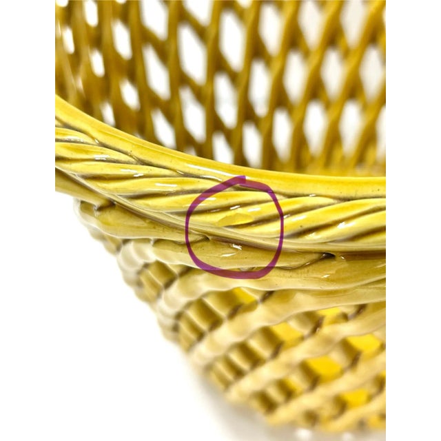 Saffron Vintage Italian Yellow Porcelain Basket Weave Cachepot - Trompe L’Oeil Woven Planter For Sale - Image 8 of 10