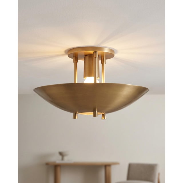 Handmade Mid-Century Modern Brass Flush Mount Ceiling Light Art Deco Organic Design Lighting for Entryway, Bedroom, Dining For Sale - Image 11 of 16