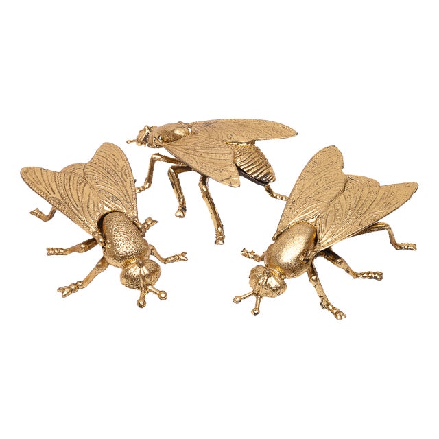 Gold Leaf Gilded Fly Ashtrays, 1930s, Set of 3 For Sale