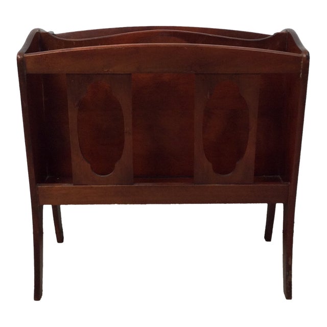 Vintage Solid Wood Magazine Rack With Handle For Sale