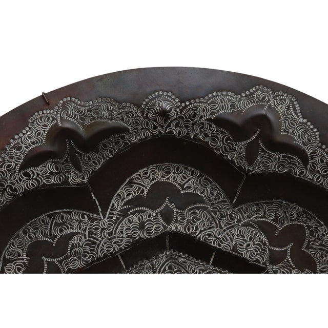 Moroccan Decorative Etched Copper Persian Charger Plate For Sale - Image 3 of 7