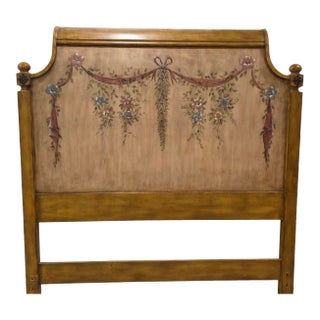 Late 20th Century French Provincial Style Queen Headboard With Handpainted Decor by Butler Specialty Co. For Sale