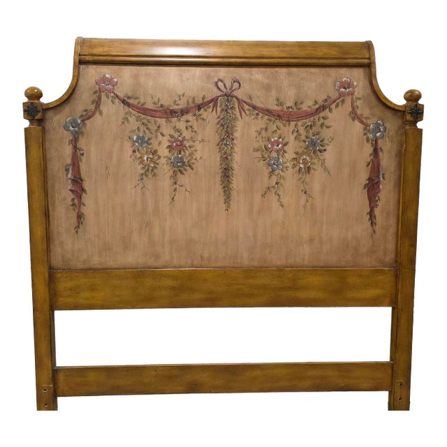 Late 20th Century French Provincial Style Queen Headboard With Handpainted Decor by Butler Specialty Co. For Sale