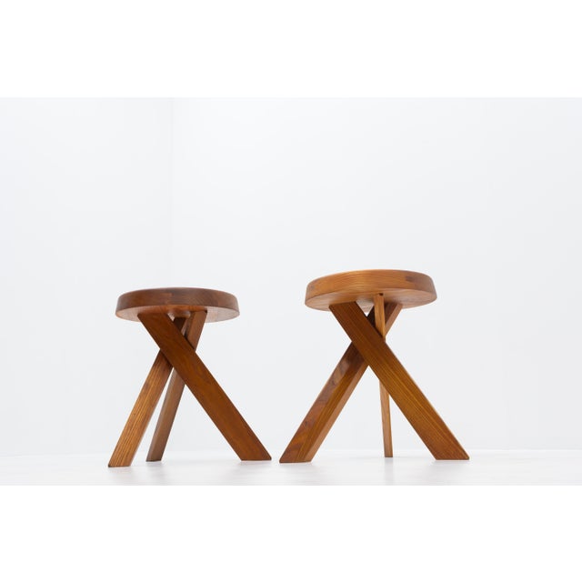 1980s S31 Stools in Elm by Pierre Chapo, 1980s, Set of 2 For Sale - Image 5 of 11