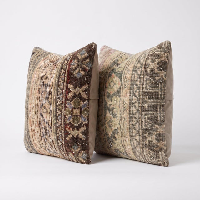 Mid-Century Modern Muted Turkish Rug Pillow Cover 20'' X 20'' - Set of Two For Sale - Image 3 of 4